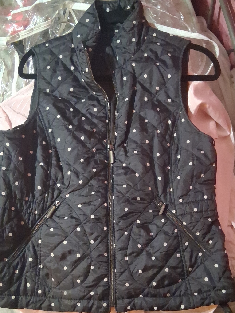 Talbots Black Quilted Polka Dot Vest